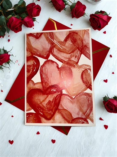 Valentines Day Love Cards: Ruby Red Watercolor Hearts 5x7 - Etsy