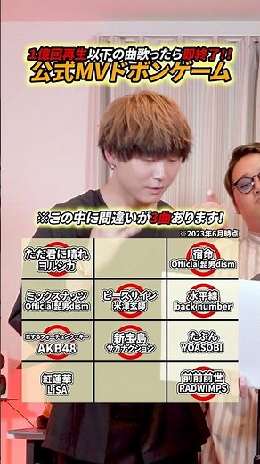 公式MVが1億回再生された歌はどれだ！1億再生ドボンゲーム
