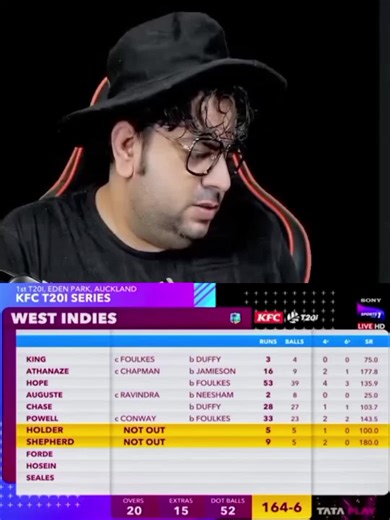 WI vs NZ: 1st T20I Batting Card Highlights