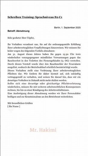 Schreiben Training: (Abmahnung) Sprachniveau B2-C1