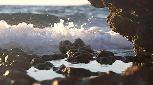 Download Seashore waves crashing close up, slow motion for free