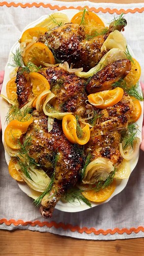 Carolina Gelen | RECIPE ON SUBSTACK!!! Google search or link down below: ORANGE CHICKEN ROAST WITH FENNEL AND SHALLOTS — a festive and delicious centerpiece... | Instagram