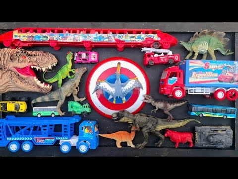 Jurassic World Dominion Dinosaurs: T-rex, Alosaurus, Diloposaurus, Fire Truck, Concrete Mixer, Pe...