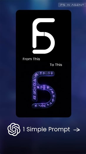 Fs Creation on Instagram: "Day 12 /100 of AI Design Tips & Tricks - From Flat Logo to Black Stone Viking Rune Logo Prompt: Giant [LOGO] made of black stone, Viking runic–style carved symbols glowing with neon violet energy light, pure black background, dramatic contrast, aspect ratio 1:1. #LogoDesign #VikingRunes #NeonViolet #StoneLogo #chatgpt"