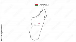 Motions point of Antananarivo City with Madagascar flag and Madagascar map.