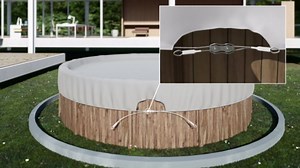 Patio Round Pool Covers for 18' Above Ground Pools, ft Winter Pool Safety Cover, Heavy Duty Tarp with Wire Rope Edging Winch, UV-Resistant, Beige White Stripe