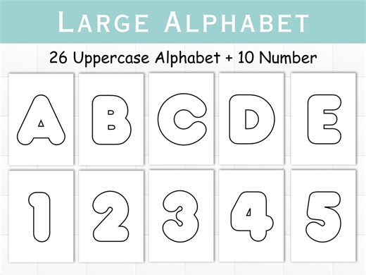 Large Rounded Alphabet Bubble Letters & Numbers 0–9 Printable | Uppercase Outline Templates for Classroom and Crafts | PDF - Etsy