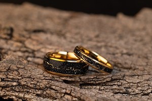Tungsten Wedding Band Set: Gold Cosmic Galaxy Rings - Etsy