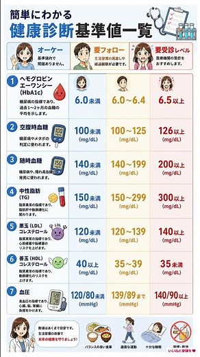 【【保存版】数値がヤバい？😱 簡単にわかる「健康診断基準値」早見表】