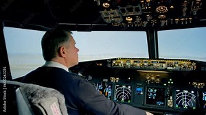 Takeoff of a modern passenger plane at the airport Front view from the windshield of the cockpit pilot at work Stock Video