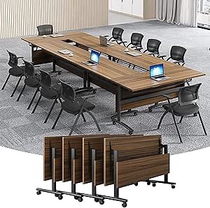 Mobile Conference Table,Modular Meeting Seminar Table,Portable Rolling Conference Training Table with Silent wheels,Folding Flip Top Conference Room Tables for Office,Classroom,Meeting (4pcs, 70.8in)