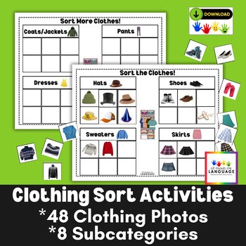 Photo Clothing Sort Activities – 48 Clothes Cards for Sorting onto 2 Mats