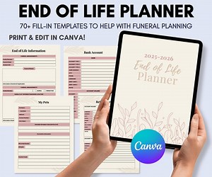 End of Life Planner Printable – Editable Funeral Planning Binder – Canva Template for Final Wishes & Estate Organization – Instant Download - Etsy