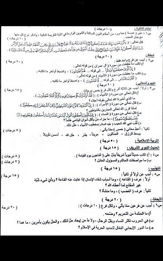 أسئلة إسلامية سادس علمي سنة(2025)