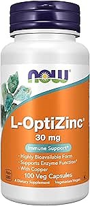 NOW Foods Supplements, L-OptiZinc® 30 mg with Copper, Highly Bioavailable Form, Immune Support*, 100 Veg Capsules