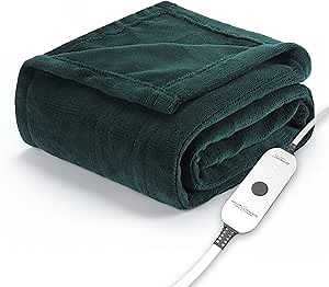 Sunbeam Electric Throw Royal Luxe Microplush Heated Blanket, 4 Heat Settings, 4-Hour Auto Shut-Off, Fast Heating, Warm and Cozy, Botanical Green Color, 50" x 60"