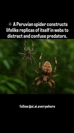 NextGenAI 🚀🤖 on Instagram: "🕷️ A master of deception in the jungle! This Peruvian spider doesn’t just spin webs—it builds fake versions of itself out of leaves, debris, and silk! These decoys sit right in the web, acting like body doubles to fool predators. Imagine being so smart you build a stunt double just to stay alive. 🧠 Nature really said: “Outsmart or be eaten.” 📍Discovered deep in the Amazon, this creepy genius is proof that spiders might just be the world’s tiniest engineers. Follo