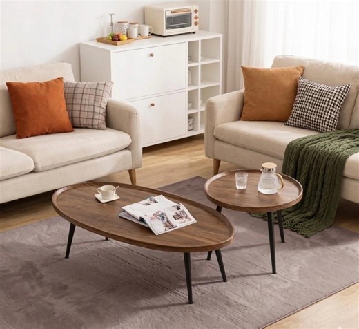 Mid Century Modern Nesting Coffee Tables, Walnut Finish Oval Side Tables - Etsy