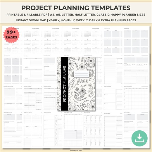 Printable Project Planner Bundle | Undated Project Management Tracker & Task List | Productivity Planner A4 A5 Letter | Business Student - Etsy