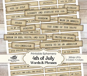 4th of July Words & Phrases | Ephemera for Junk Journals and Scrapbooking (digital Download) - Etsy