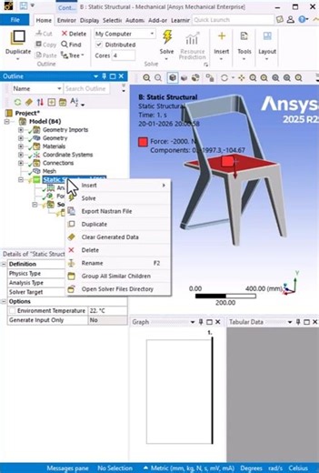 Chair Structural Analysis in ANSYS | Total Deformation #shorts