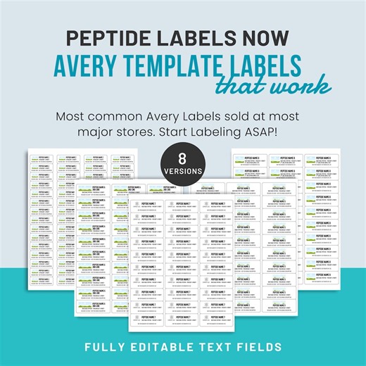 Print Editable Peptide Vial Labels Using Avery Address Labels | Pro Layouts | 30 & 60 a Page Avery 5160 8160 5195 18294 Printer Templates - Etsy Israel