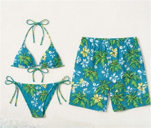 Matching Family Tropical Swimwear Set, Pineapple Palm Tree Bikini, Swim Trunks, Summer Vacation Gift - Etsy