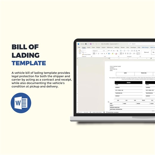 Editable Bill of Lading - Microsoft Word - Etsy