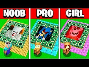 NOOB vs PRO vs GIRL FRIEND PORTAL MINECRAFT HOUSE BATTLE! (Build Challenge)