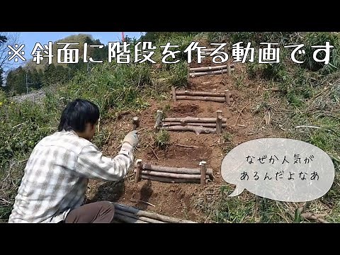 山でよくやる階段づくり。手作業でシンプルな作り方。遊歩道の工事や整備も森のお仕事の一つ
