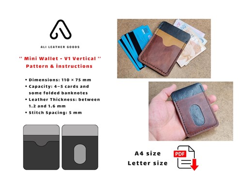 Leather Wallet Pattern PDF, Vertical Cardholder Template (digital Download) , Easy Stitch DIY Wallet V2 - Etsy