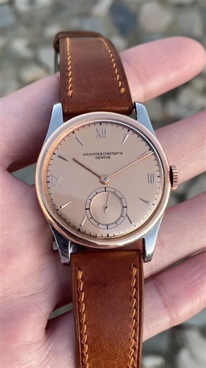 Phil on Instagram: "Just look at the dial on this ‘40s Vacheron Constantin, especially the mirrored subdial 😍 (a two-tone rose gold and steel 4073 reference) #vacheron #vacheronconstantin #vintagevacheron #vacheron_constantin #dresswatch #vintagewatch #vintagewatches #watcheswithpatina #vintagewatchesonly #retrowatch #vintagewatchcollector #vintagewatchesofinstagram #watcheswithcharacter #vintagewatchfam #patek #patekphilippe #audemars #audemarspiguet #watchuseek #swisswatch #swisswatches #rare