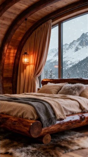 The Mountain Mirror Bedroom | Cozy Wooden Cabin & Fireplace Ambience 🔥❄️