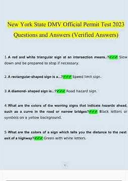 New York State DMV Official Permit Test 2023 Questions and Answers Verified Answers69 video