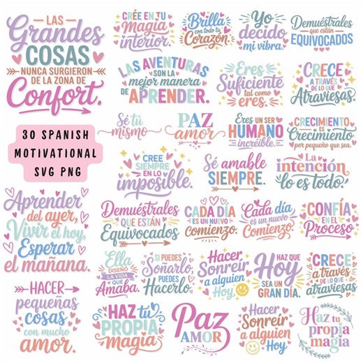 30 Spanish Motivational Quotes SVG Bundle: Inspirational Frases (digital Download) - Etsy