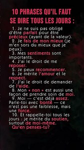 🗣️ 10 phrases qu'il faut se dire tous les jours…Qu'en penses-tu ?👇 #motivation #psychologie #mind