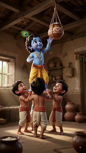 Little Krishna's Butter Miracle 🦚 | Cute Baby Krishna AI Animation #Shorts