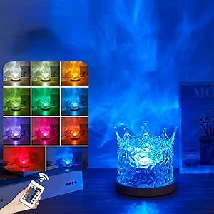 Water Effect Light Dynamic Water Ripple Night Light Flame Effect Rotating Light 16-Color Crystal Crown Light Projector for Living Room,Study,Bedroom