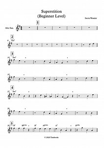 Superstition (Beginner Level, Alto Sax) (Stevie Wonder) - Saxophone Sheet Music
