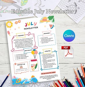 July Newsletter Template, Editable Newsletter, Monthly Newsletter, School Newsletter, Classroom Newsletter - Etsy