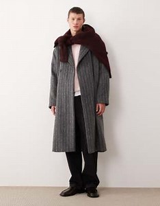 ASOS DESIGN oversized wool look overcoat in grey pinstripe | ASOS