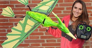 Remote-control Flying Pterodactyl flaps its wings and screeches