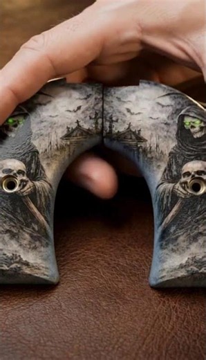 Custom Heritage Rough Rider Grips Black ABS Grim Reaper Green Eyes #1911grips #1911