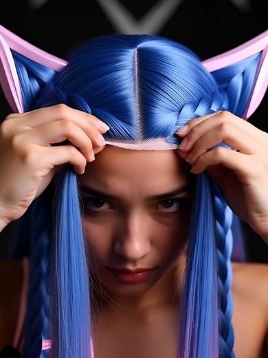 Lol Arcane Jinx cosplay wig 2025: Braided pigtails #ArcaneJinxWig #CosplayWigs2025 #FeverCos