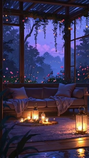 Welcome to Cozy Drift ✨ Lantern light flickers softly while the evening settles around the glass room, with flowers, rain reflections, and a quiet stillness that feels almost dreamlike. 🌙 #cozydrift #lanternlight #gardenambience #cozynight #rainyambience