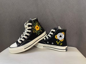 Sunflower Embroidered Converse High Tops, Hand-stitched Floral Sneakers - Etsy