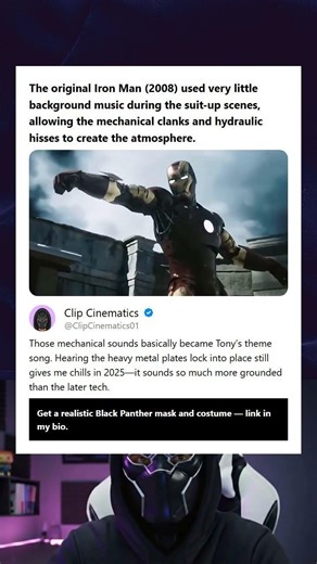 The original Iron Man 2008 used very little background music during the suit-up scenes allowing the