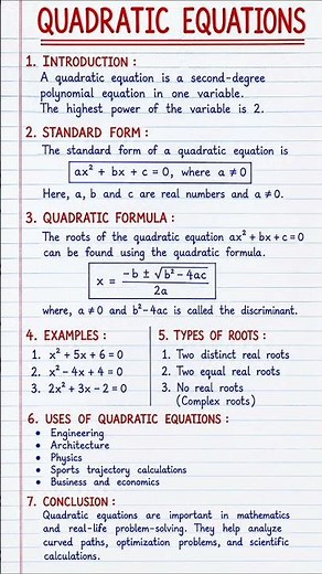 Quadratic Equations | Homework Help | Mathematics Project