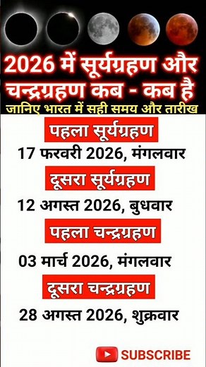 When is the solar eclipse and lunar eclipse in 2026 | When is the Chandra / Surya Grahan in 2026