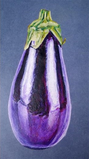 Painting an Eggplant on Blue Paper #painting #gouache #eggplant